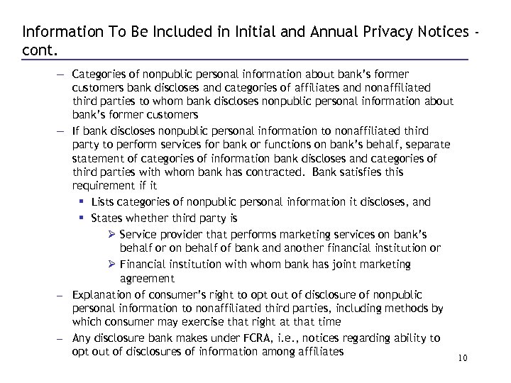 Information To Be Included in Initial and Annual Privacy Notices cont. — Categories of