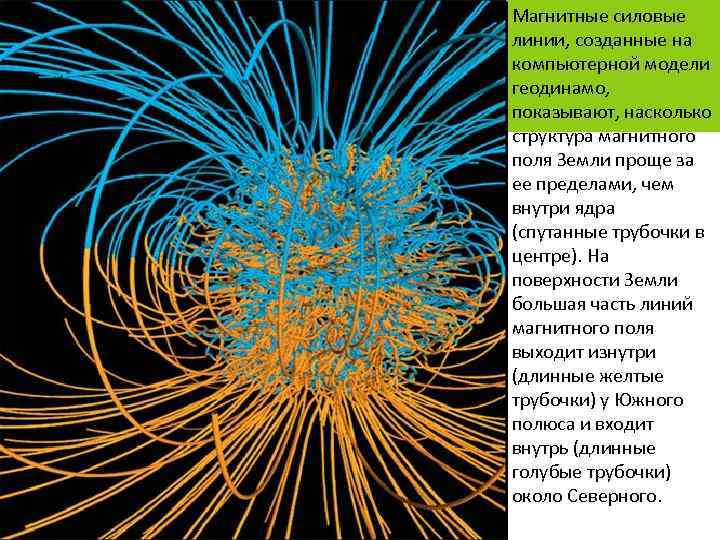 Магнитные силовые линии, созданные на компьютерной модели геодинамо, показывают, насколько структура магнитного поля Земли