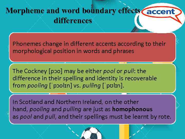 Morpheme and word boundary effects differences Phonemes change in different accents according to their