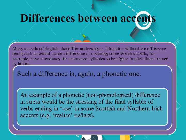 Differences between accents Many accents of English also differ noticeably in intonation without the