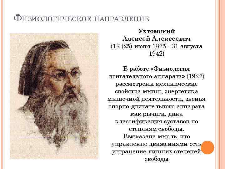 ФИЗИОЛОГИЧЕСКОЕ НАПРАВЛЕНИЕ Ухтомский Алексеевич (13 (25) июня 1875 - 31 августа 1942) В работе
