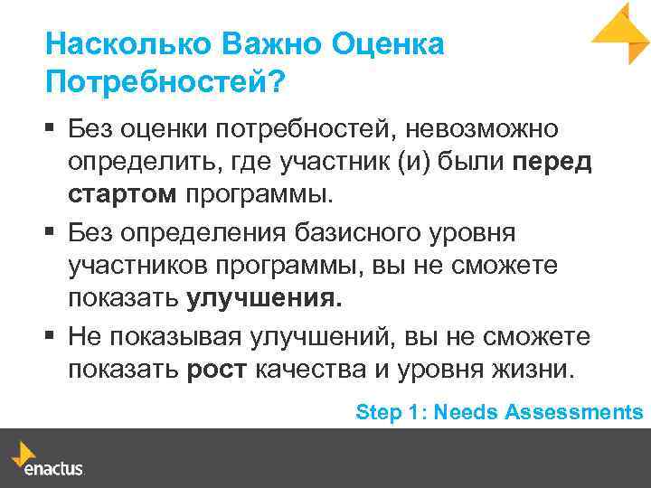 Насколько Важно Оценка Потребностей? § Без оценки потребностей, невозможно определить, где участник (и) были