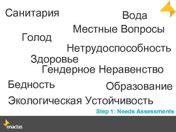 Санитария Голод Вода Местные Вопросы Нетрудоспособность Здоровье Гендерное Неравенство Бедность Образование Экологическая Устойчивость Step
