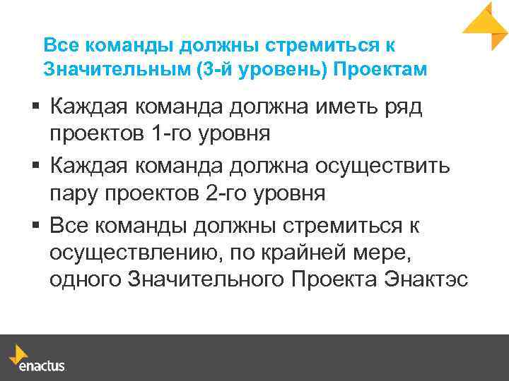 Все команды должны стремиться к Значительным (3 -й уровень) Проектам § Каждая команда должна