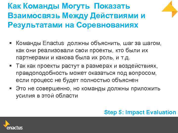 Как Команды Могуть Показать Взаимосвязь Между Действиями и Результатами на Соревнованиях § Команды Enactus