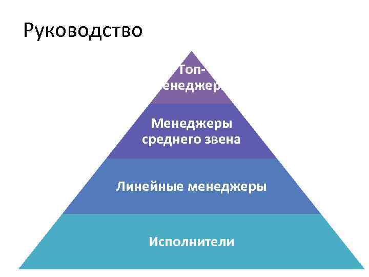 Руководство Топменеджеры Менеджеры среднего звена Линейные менеджеры Исполнители 