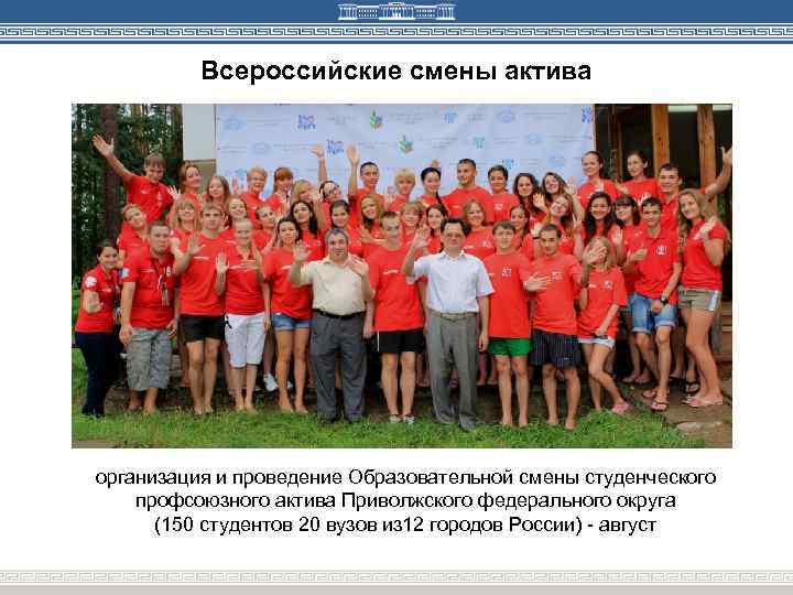 Всероссийские смены актива организация и проведение Образовательной смены студенческого профсоюзного актива Приволжского федерального округа