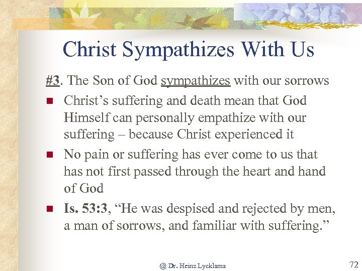 Christ Sympathizes With Us #3. The Son of God sympathizes with our sorrows n