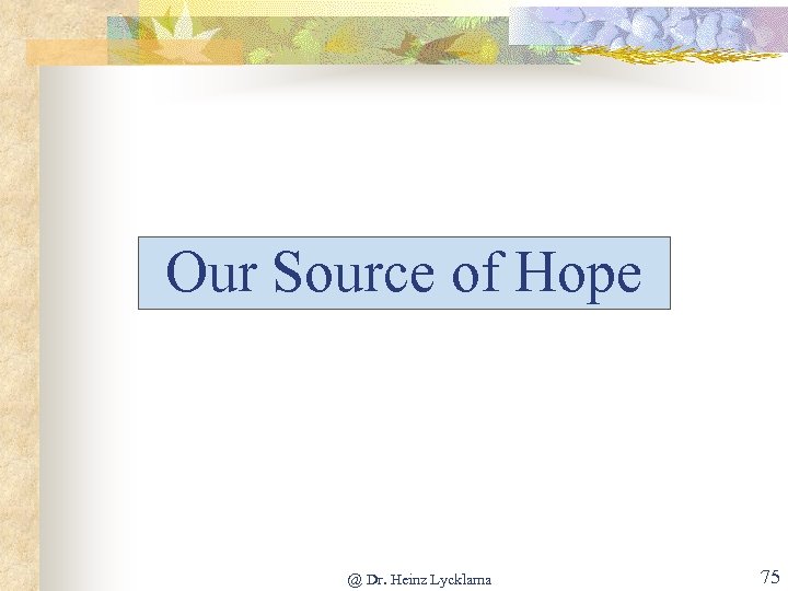 Our Source of Hope @ Dr. Heinz Lycklama 75 