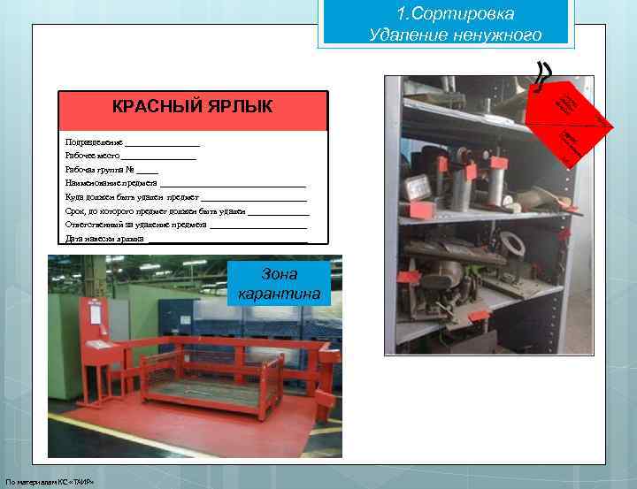 1. Сортировка Удаление ненужного КРАСНЫЙ ЯРЛЫК Подразделение _________ Рабочее место _________ Рабочая группа №