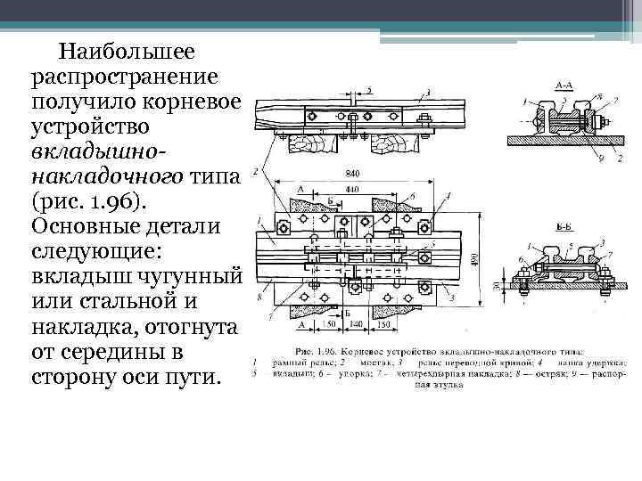 Наибольшее распространение получило корневое устройство вкладышнонакладочного типа (рис. 1. 96). Основные детали следующие: вкладыш