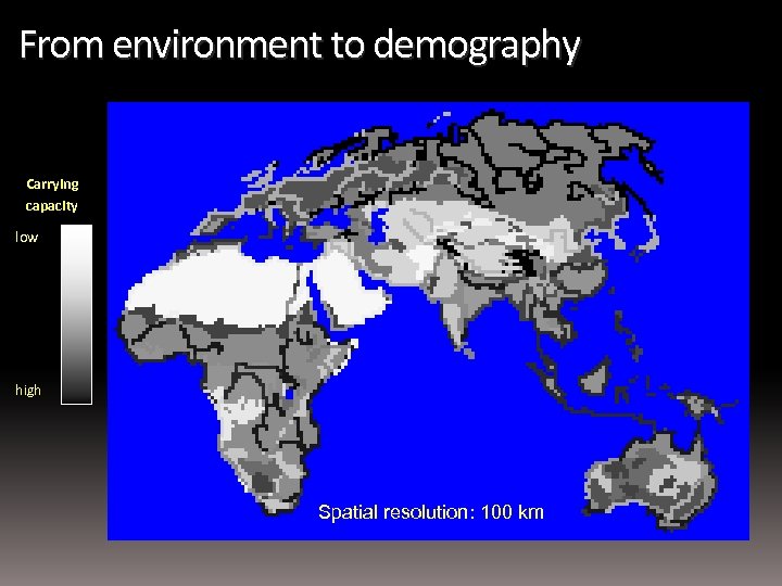 From environment to demography Carrying capacity low high Spatial resolution: 100 km 