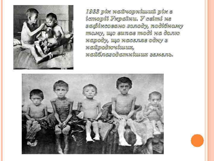 1933 рік найчорніший рік в історії України. У світі не зафіксовано голоду, подібному тому,
