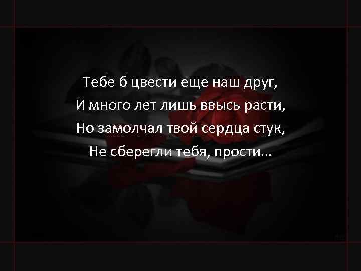 Тебе б цвести еще наш друг, И много лет лишь ввысь расти, Но замолчал