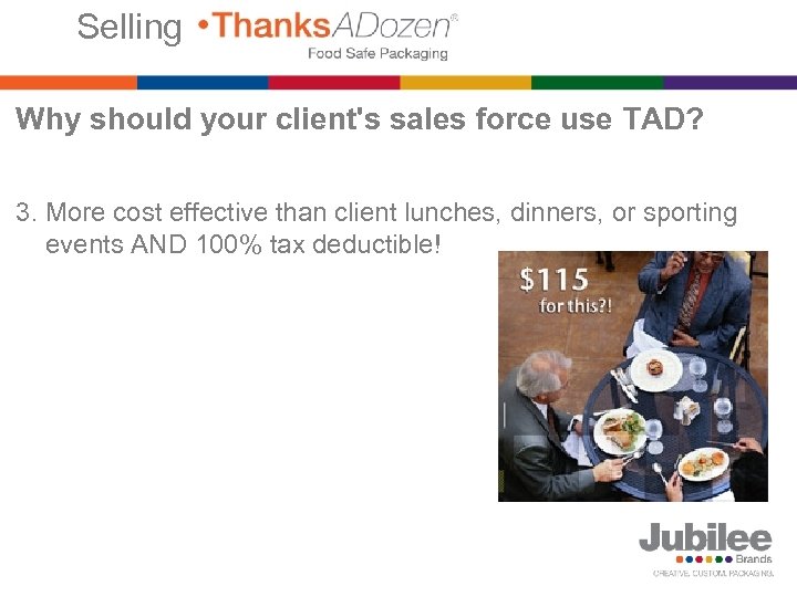 Selling Why should your client's sales force use TAD? 3. More cost effective than