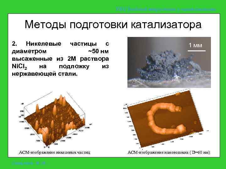 УНЦ Зондовой микроскопии и нанотехнологии Методы подготовки катализатора 2. Никелевые частицы с диаметром ~50