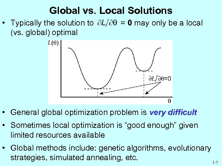 Global vs. Local Solutions • Typically the solution to (vs. global) optimal = 0