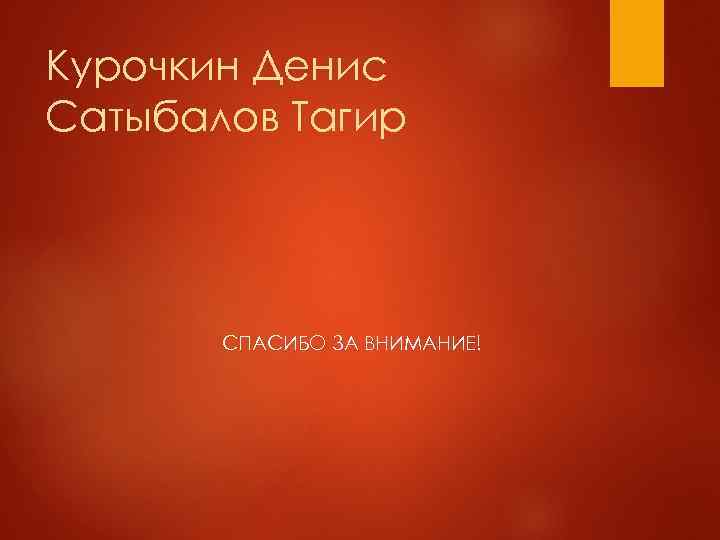 Курочкин Денис Сатыбалов Тагир СПАСИБО ЗА ВНИМАНИЕ! 