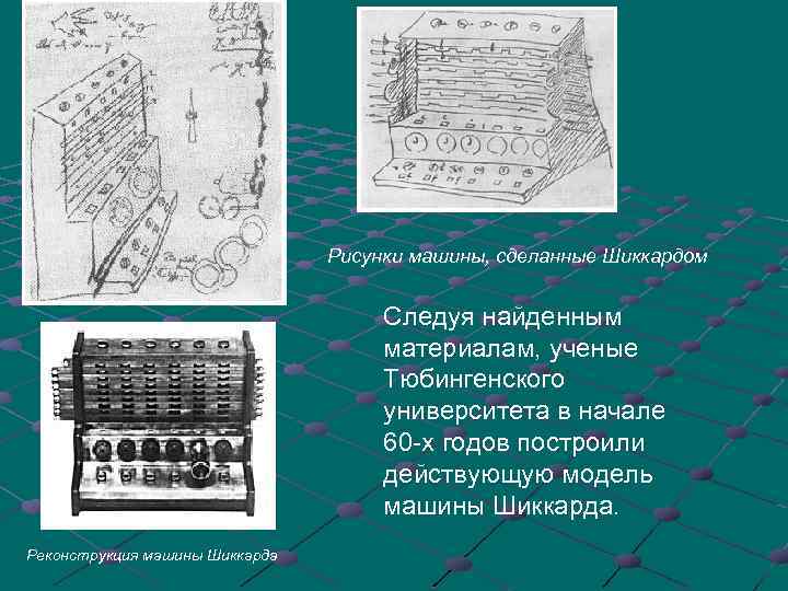 Рисунки машины, сделанные Шиккардом Следуя найденным материалам, ученые Тюбингенского университета в начале 60 -х