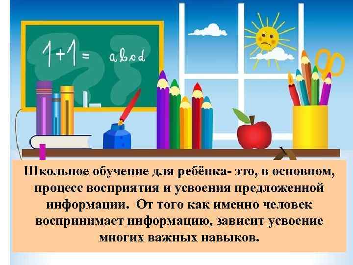 Школьное обучение для ребёнка- это, в основном, процесс восприятия и усвоения предложенной информации. От