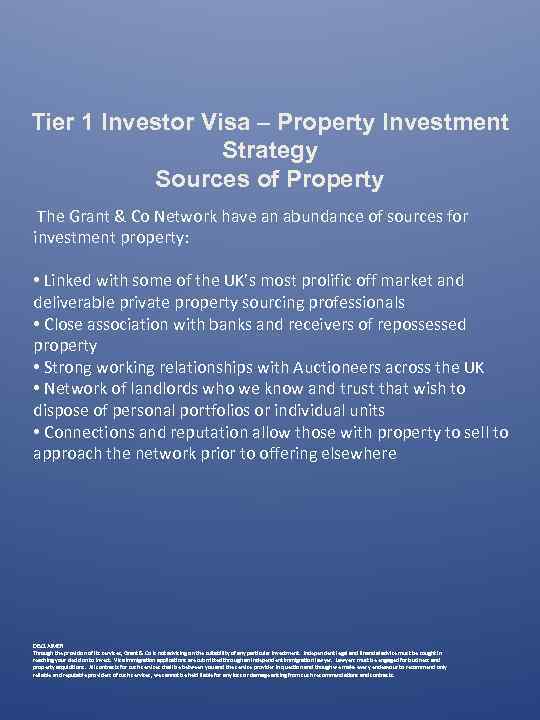 Tier 1 Investor Visa – Property Investment Strategy Sources of Property The Grant &