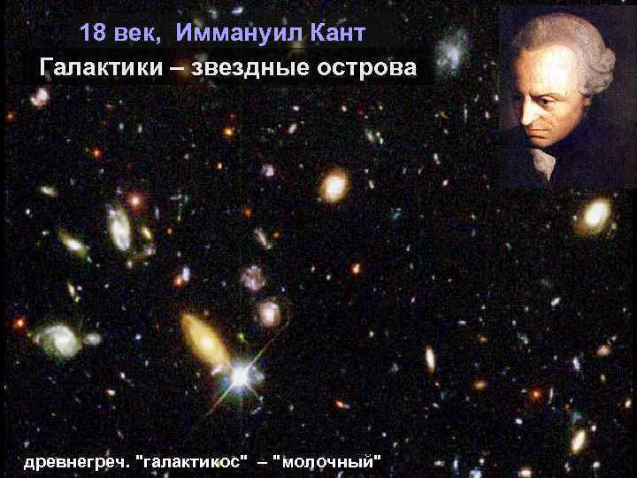 18 век, Иммануил Кант Галактики – звездные острова древнегреч. 