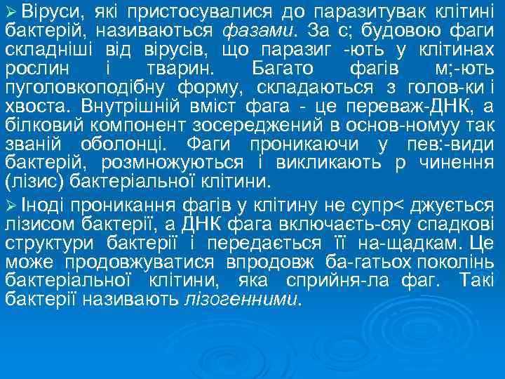 Ø Віруси, які пристосувалися до паразитувак клітині бактерій, називаються фазами. За с; будовою фаги