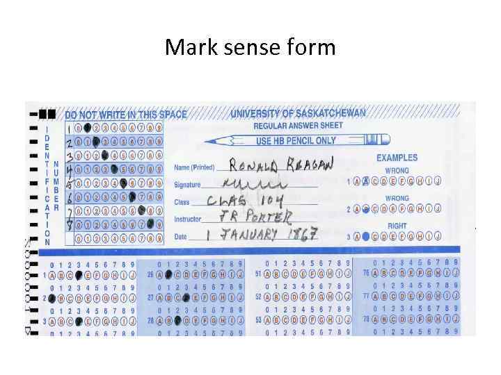 Mark sense form 