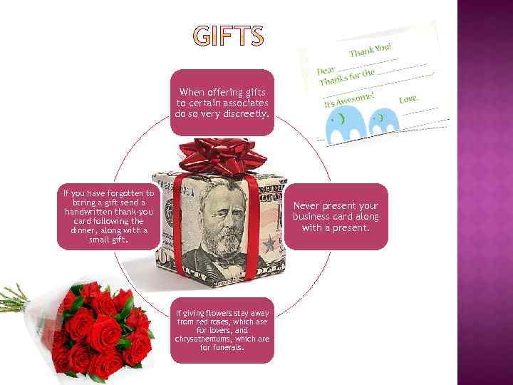 When offering gifts to certain associates do so very discreetly. If you have forgotten