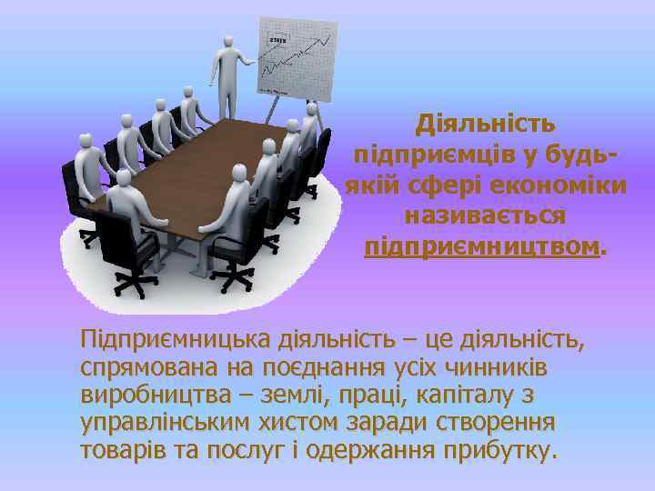 Діяльність підприємців у будьякій сфері економіки називається підприємництвом. Підприємницька діяльність – це діяльність, спрямована