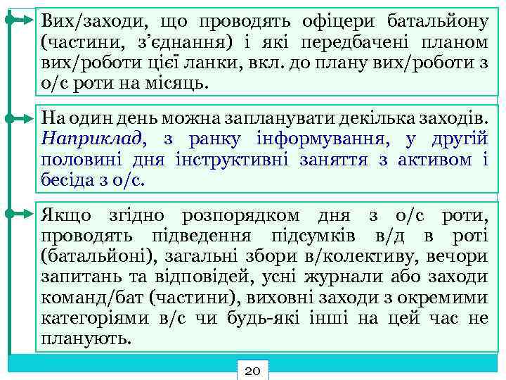 Вих/заходи, що проводять офіцери батальйону (частини, з’єднання) і які передбачені планом вих/роботи цієї ланки,