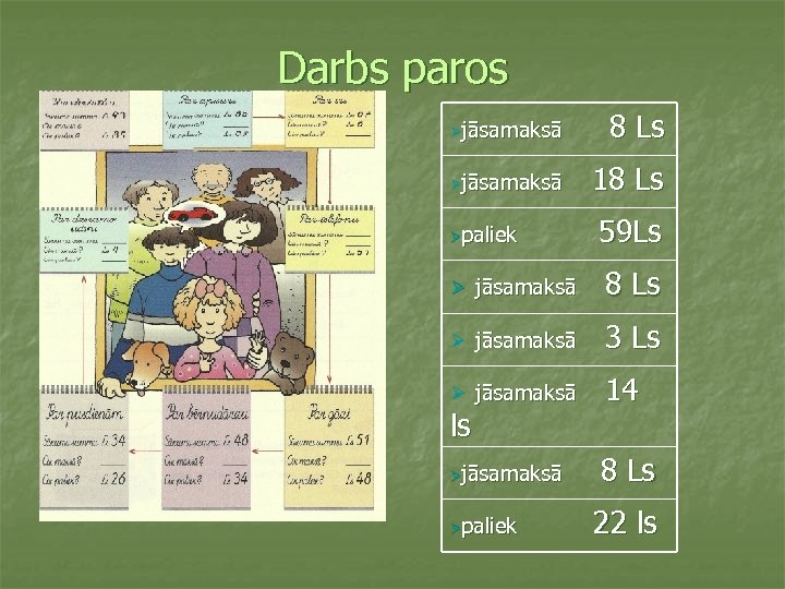 Darbs paros Øjāsamaksā 8 Ls Øjāsamaksā 18 Ls Øpaliek 59 Ls Ø jāsamaksā 8