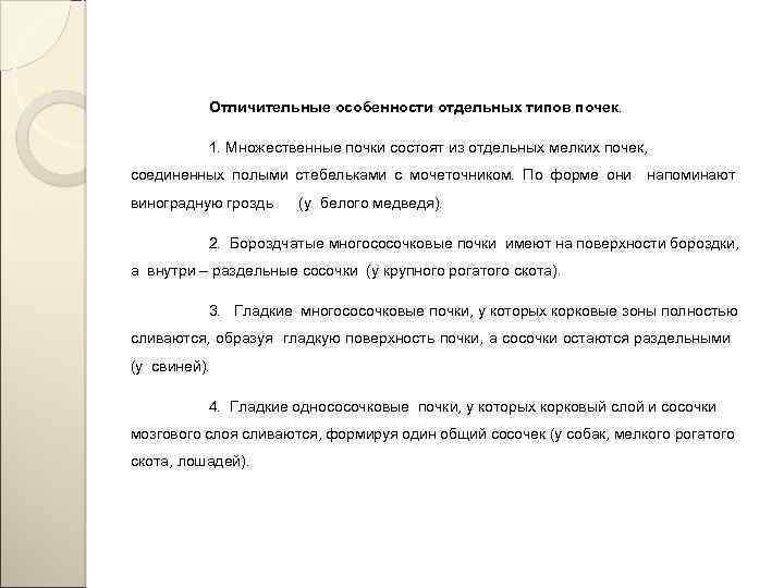 Отличительные особенности отдельных типов почек. 1. Множественные почки состоят из отдельных мелких почек, соединенных