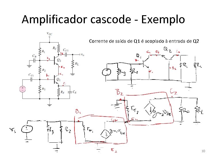 Amplificador cascode - Exemplo Corrente de saída de Q 1 é acoplado à entrada