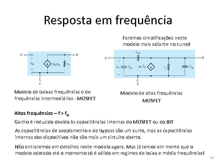 Resposta em frequência Faremos simplificações neste modelo mais adiante no curso! Modelo de baixas