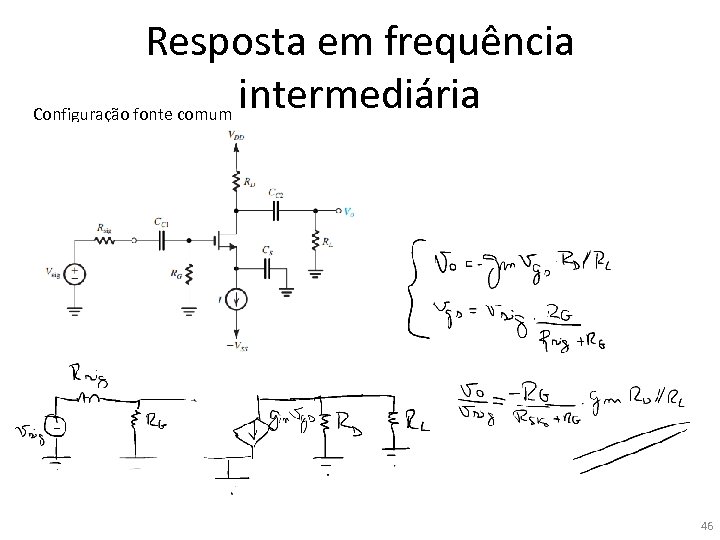 Resposta em frequência intermediária Configuração fonte comum 46 