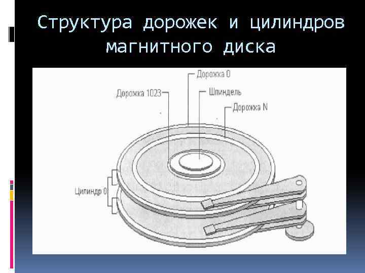 Структура дорожек и цилиндров магнитного диска 