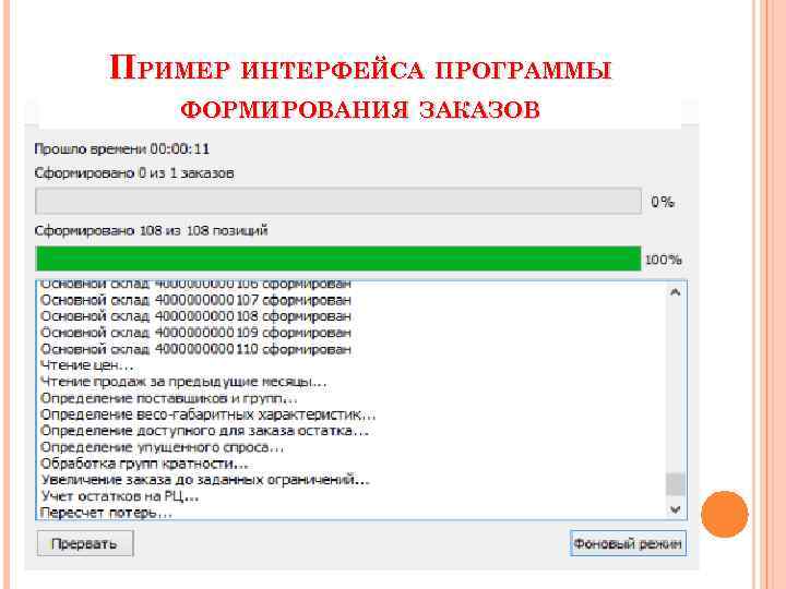 ПРИМЕР ИНТЕРФЕЙСА ПРОГРАММЫ ФОРМИРОВАНИЯ ЗАКАЗОВ 