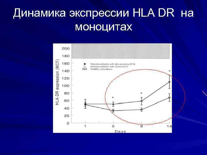 Динамика экспрессии HLA DR на моноцитах 