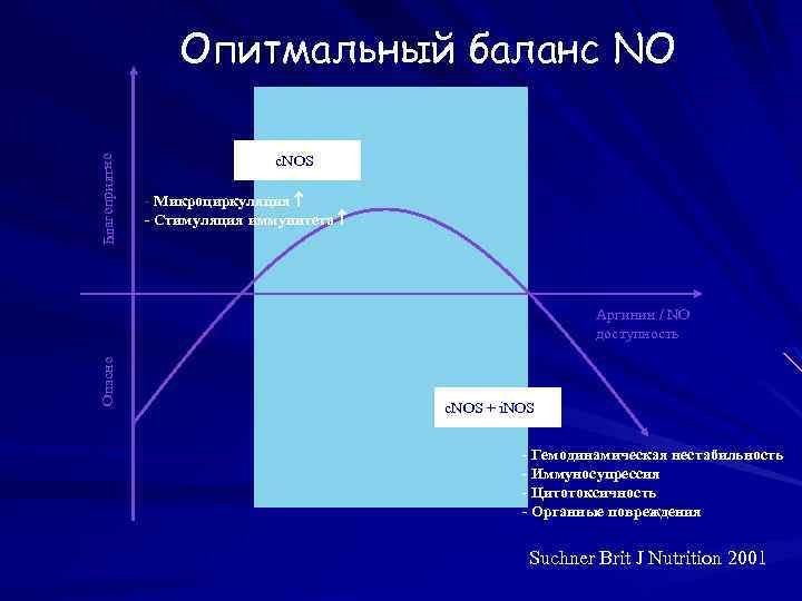 Благоприятно Oпитмальный баланс NO c. NOS - Микроциркуляция - Стимуляция иммунитета Опасно Aргинин /