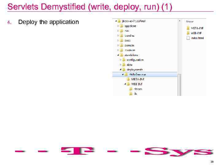 Servlets Demystified (write, deploy, run) (1) 4. Deploy the application 19 