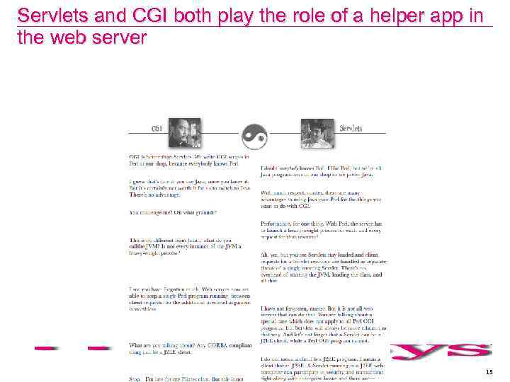 Servlets and CGI both play the role of a helper app in the web