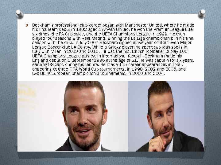 O Beckham's professional club career began with Manchester United, where he made his first-team