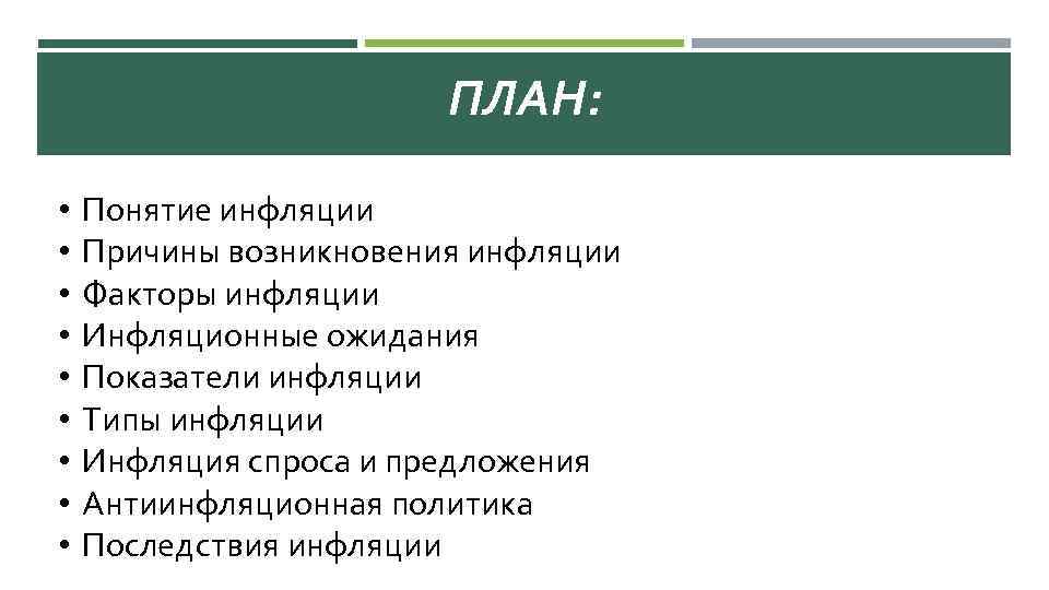 Виды причины инфляции план