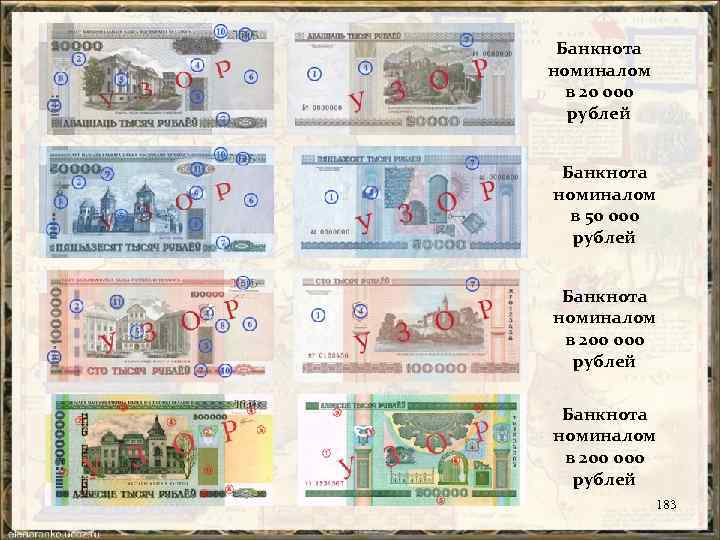 Банкнота номиналом в 20 000 рублей Банкнота номиналом в 50 000 рублей Банкнота номиналом