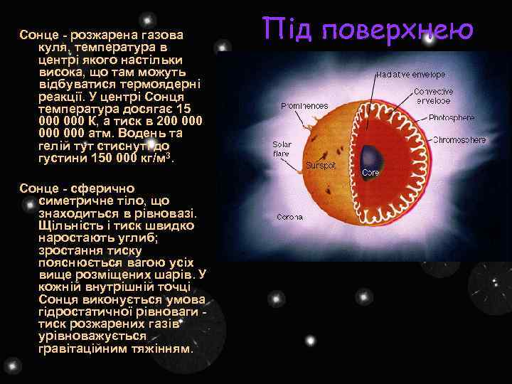 Сонце - розжарена газова куля, температура в центрі якого настільки висока, що там можуть