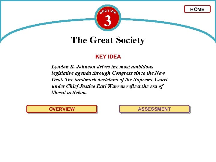 HOME 3 The Great Society KEY IDEA Lyndon B. Johnson drives the most ambitious