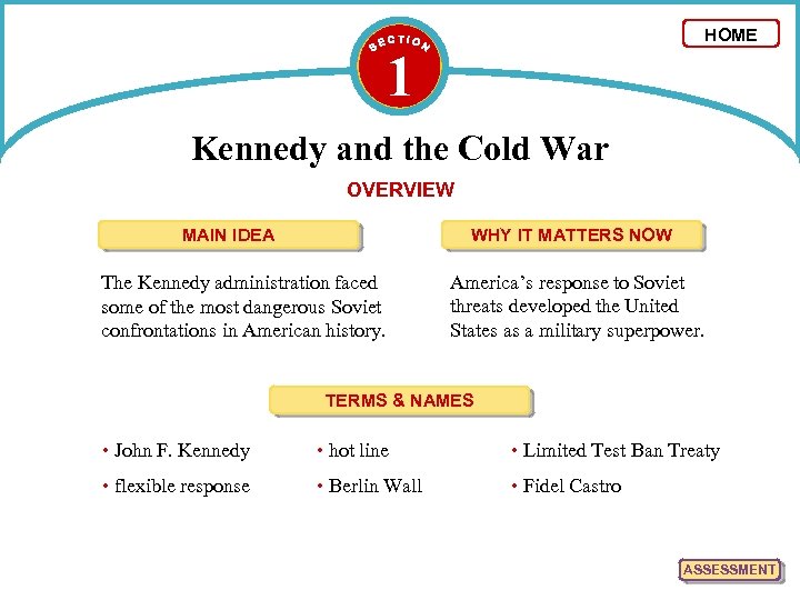 HOME 1 Kennedy and the Cold War OVERVIEW MAIN IDEA WHY IT MATTERS NOW