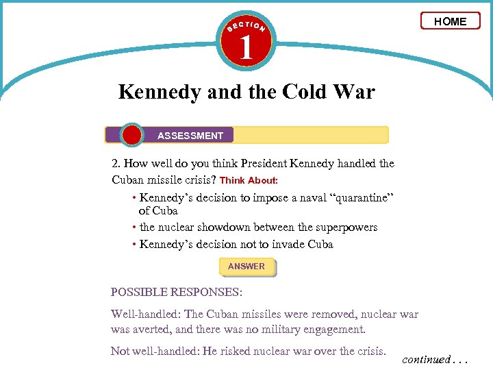 HOME 1 Kennedy and the Cold War ASSESSMENT 2. How well do you think