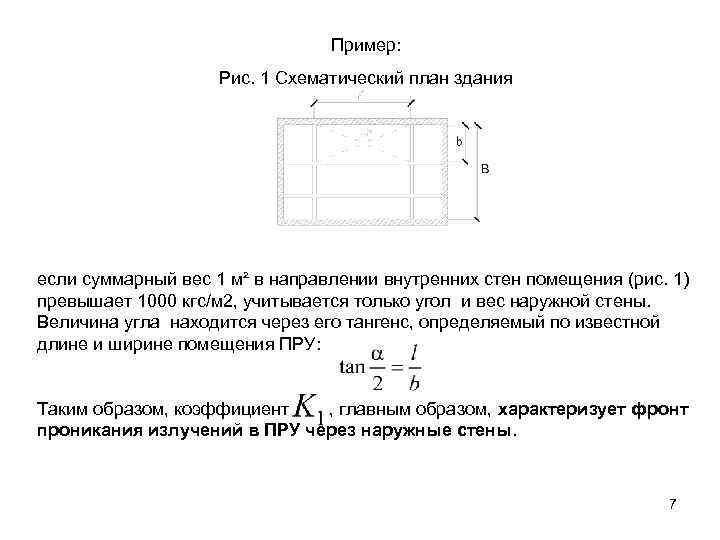 Пример: Рис. 1 Схематический план здания если суммарный вес 1 м² в направлении внутренних